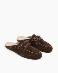 Women's Chocolate Coastal Suede Leather Slip-On Flat Mules
