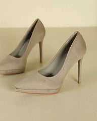 Women's Suede Pointed-Toe Platform Stiletto High Heels Pumps