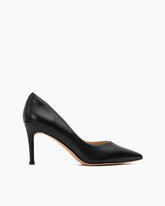 Women's Classic Black Leather Pointed Toe Pumps - 80mm Heel