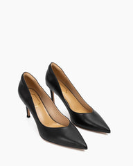 Women's Classic Black Leather Pointed Toe Pumps - 80mm Heel
