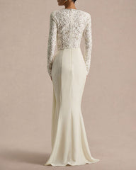 Women's Lace Long Sleeve Draped Mermaid Maxi Dress