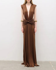 Ruched Plunge Neckline Draped Maxi Gown