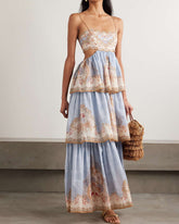 Bohemian Floral Cutout Tiered Maxi Dress