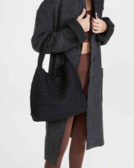 Black Woven Soft Hobo Bag with Matching Pouch