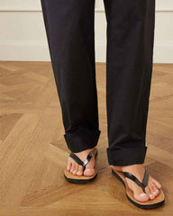 Women's Black Leather Minimal Flip Flop Sandals