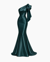 Women's Satin One-Shoulder Bow Mermaid Evening Gown