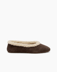 Women's Cozy Fur Trim Ballet Flats-Coffee Suede