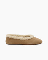 Women's Cozy Fur Trim Ballet Flats-Chestnut Suede