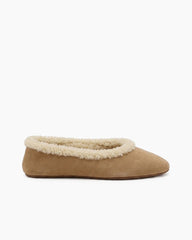 Women's Cozy Fur Trim Ballet Flats-Chestnut Suede