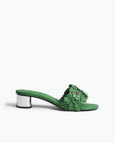 Women's Green Floral Appliqu¨¦ Mirrored Block Heel Slide Sandals