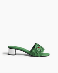 Women's Green Floral Appliqu¨¦ Mirrored Block Heel Slide Sandals
