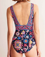 womens-seashell-hunting-stylish-v-neck-floral-swimsuit