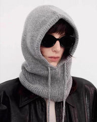 Women's Wool Ribbed Balaclava Soft Knit
