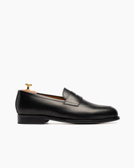 Men¡¯s Polished Black Leather Penny Loafers with Low Heel