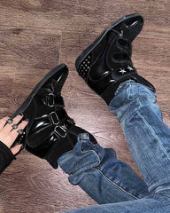 Star Strap Studded Wedge High-Top Sneakers