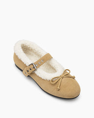 Women's Relaxed Suede Mary Jane Flats with Bow Detail