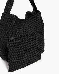 Black Woven Soft Hobo Bag with Matching Pouch