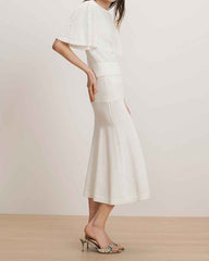 Women's Off-White Pointelle Knit Fishtail Midi Skirt