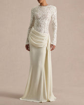 Women's Lace Long Sleeve Draped Mermaid Maxi Dress