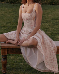 Sweet Floral Lace-back Midi Sundress