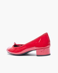 Women's Red Patent Leather Bow Low Heel Mary Jane Pumps