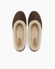 Women's Cozy Fur Trim Ballet Flats-Coffee Suede