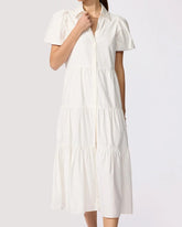 Airy Tiered Cotton Shirt Dress