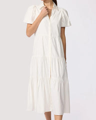 Airy Tiered Cotton Shirt Dress