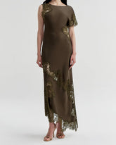 Asymmetrical Lace-Panel Evening Maxi Dress