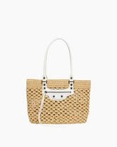 Handwoven Crochet Raffia Tote with Riveted Leather Accents