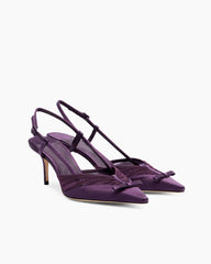 Satin Mesh Slingback Pumps with Bow Detail