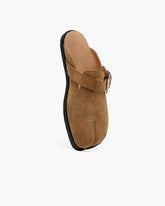 Brown Suede Flat Sole Split-Toe Sandal Mules