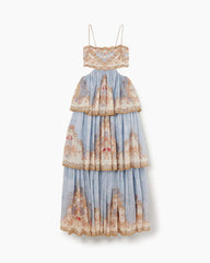 Bohemian Floral Cutout Tiered Maxi Dress