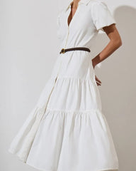 Airy Tiered Cotton Shirt Dress