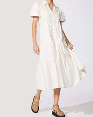 Airy Tiered Cotton Shirt Dress