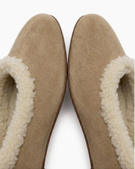 Women's Cozy Fur Trim Ballet Flats-Chestnut Suede