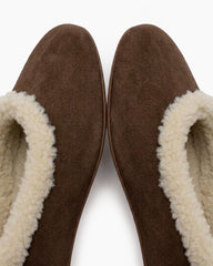 Women's Cozy Fur Trim Ballet Flats-Coffee Suede