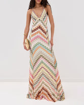 Boho Diagonal Stripe Open-Knit Backless Long Dress