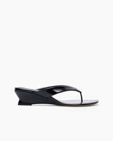 Glossy Leather Micro Wedge Thong Sandals