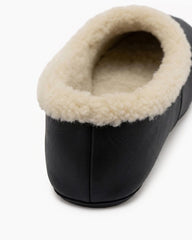 Women's Cozy Fur Trim Ballet Flats-Black Leather