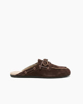 Women's Chocolate Coastal Suede Leather Slip-On Flat Mules