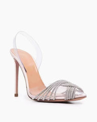 Clear Panel Rhinestone Pointed-Toe Stiletto Heels