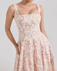 Sweet Floral Lace-back Midi Sundress