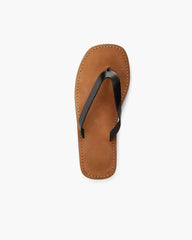 Women's Black Leather Minimal Flip Flop Sandals