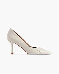 Pointed-Toe Paneled Mid-Heel Pumps