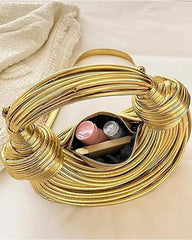 Gold Tubular Knotted Crescent Shoulder Bag