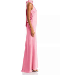 Women's Satin Halter Neck Sleeveless Maxi Gown