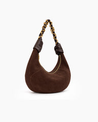 Refined Chain-Handle Leather Crescent Bag