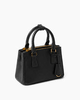 Black Double Zip Shoulder Handbag with Gold Hardware & Strap