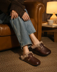Charm Retro Wool Lining Leather Backness Mules
